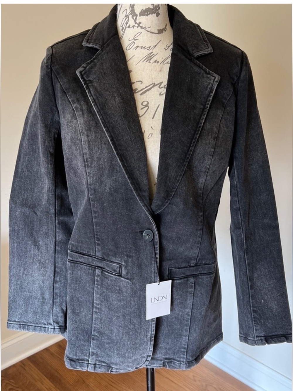 Women’s LNDN Landon Denim Blazer Black Organic Cotton Stretchy Sz S NWT